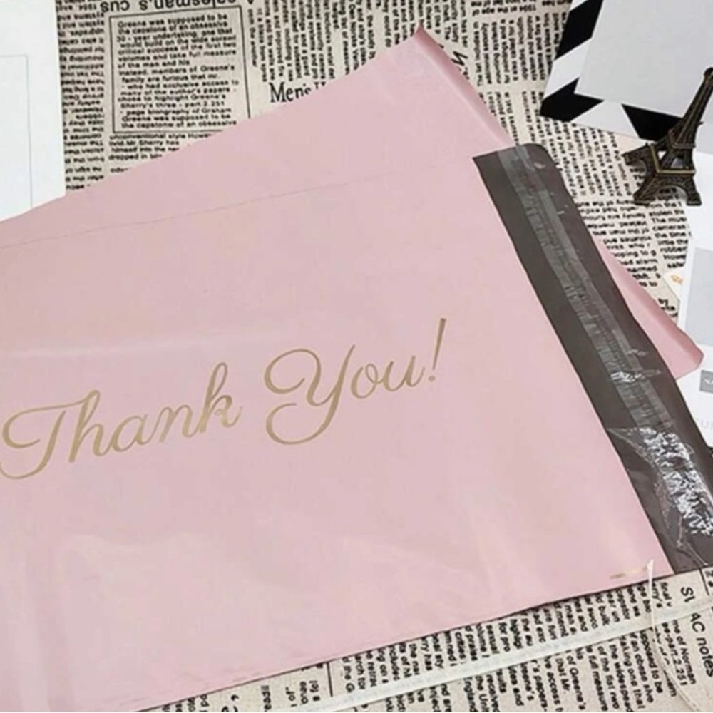 20 Pink Thank You Poly Mailer Self Sealing Bags pack of 20 sz 9X5.5”